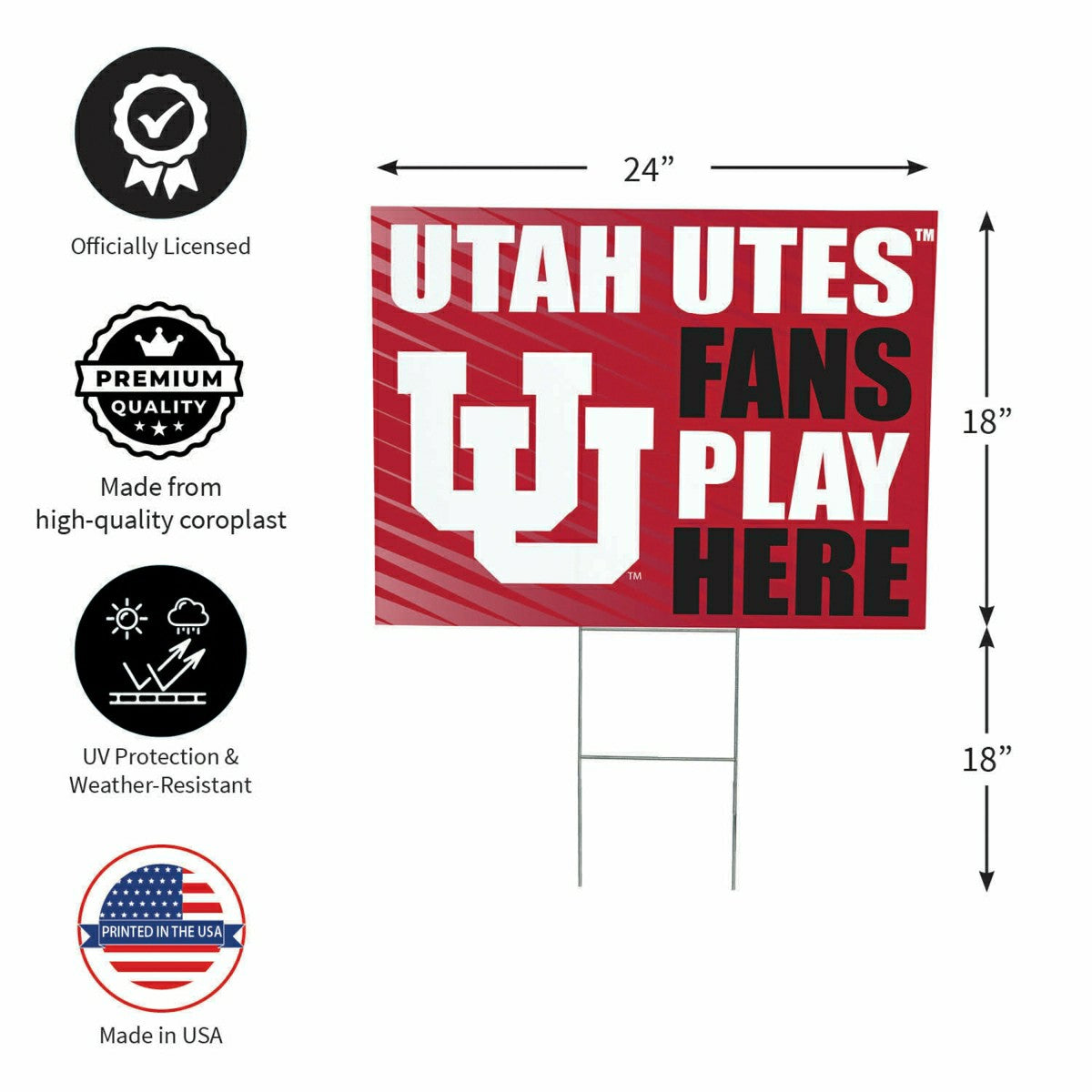 University of Utah Coroplast Yard Sign "Fans Play Here", Collegiate, Home