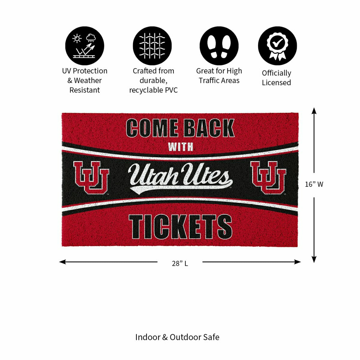 28" x 16" PVC Trapper Mat, Come Back with Tickets, University of Utah, Collegiate