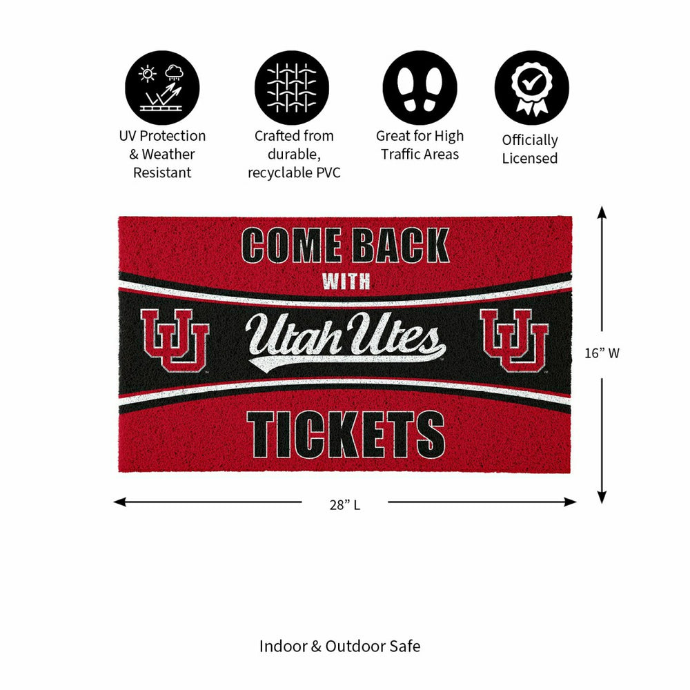 28" x 16" PVC Trapper Mat, Come Back with Tickets, University of Utah, Collegiate