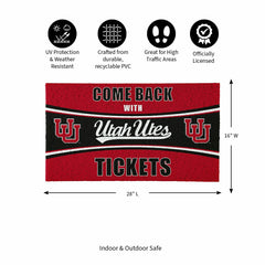 28" x 16" PVC Trapper Mat, Come Back with Tickets, University of Utah, Collegiate