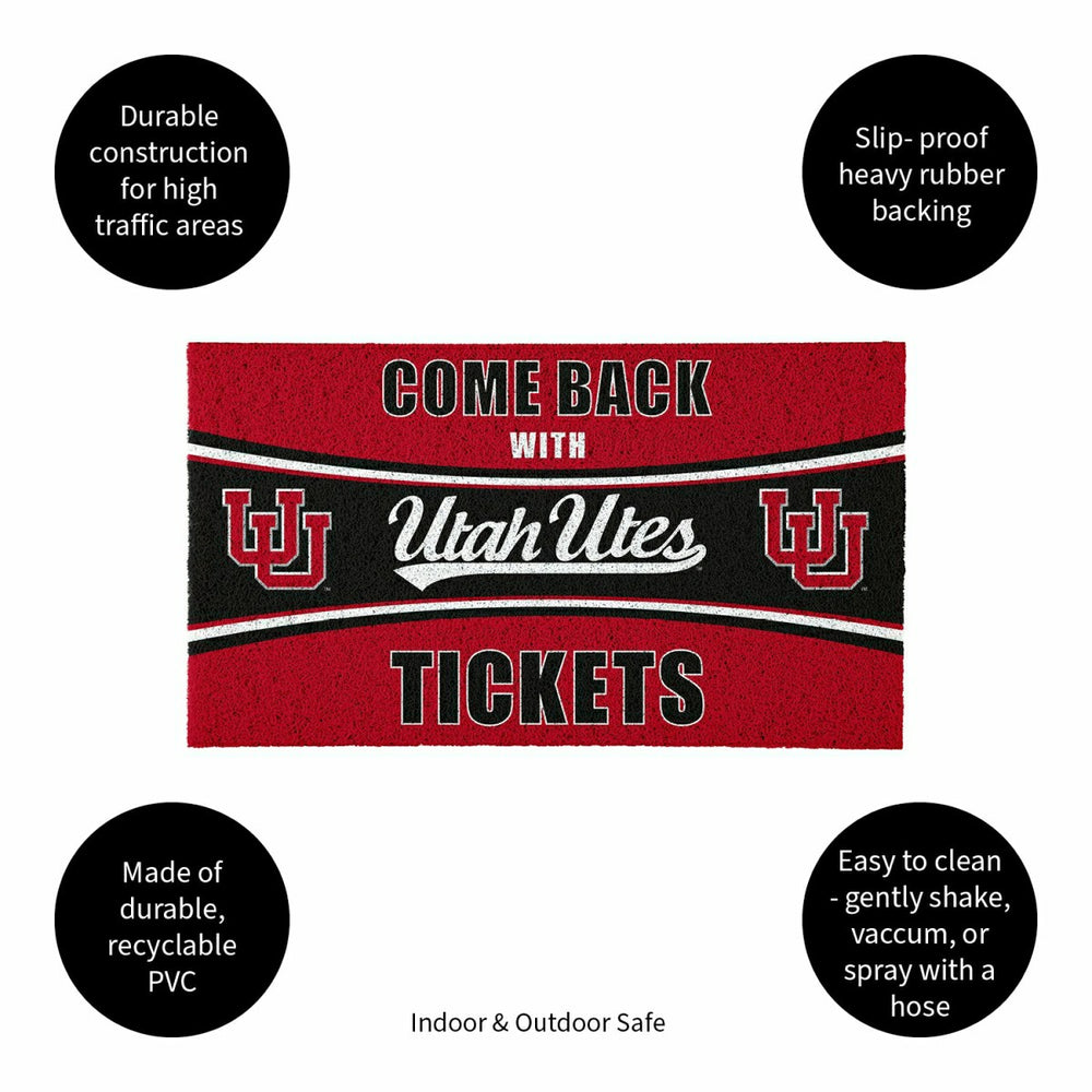 28" x 16" PVC Trapper Mat, Come Back with Tickets, University of Utah, Collegiate
