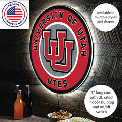 LED Wall Decor, Round, University of Utah, Collegiate, Home