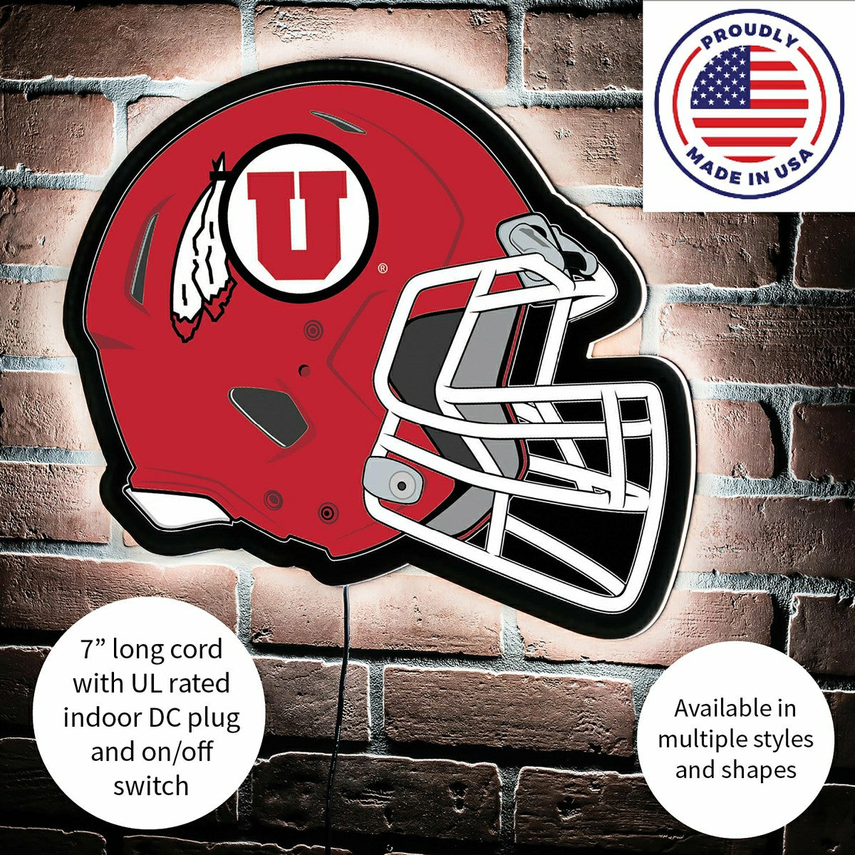 LED Wall Decor, Helmet, University of Utah, Collegiate, Home