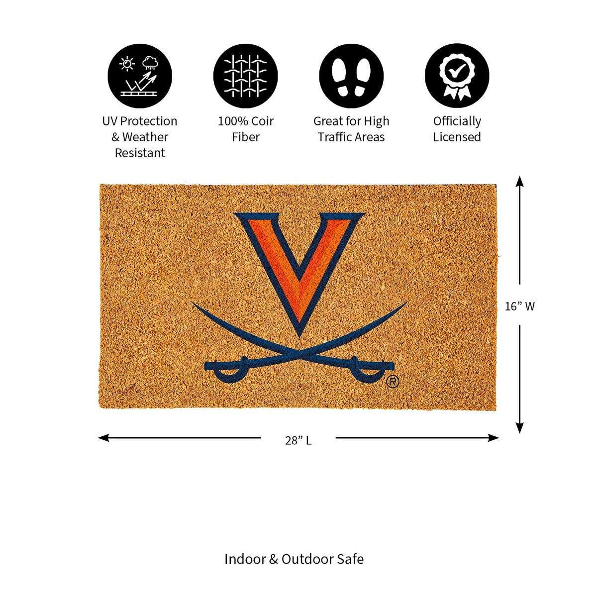 Coir Mat, 16"x28", University of Virginia, Collegiate