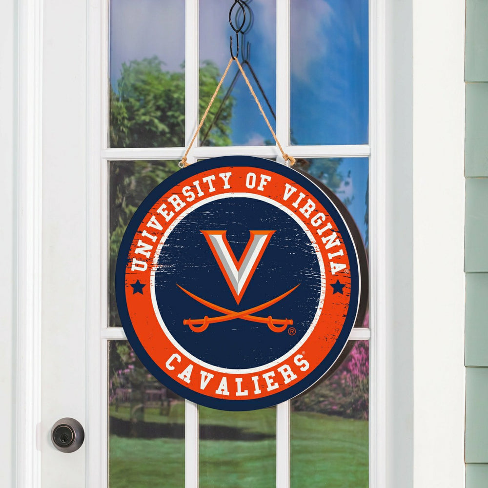 University of Virginia Round Door Décor with Hanging Rope, 18x18, Collegiate, Home