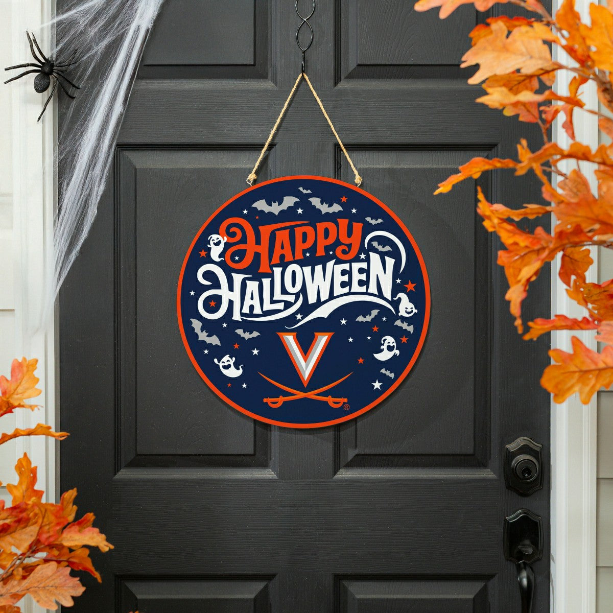 University of Virginia Halloween Round Door Décor with Hanging Rope, 1, Collegiate, Home