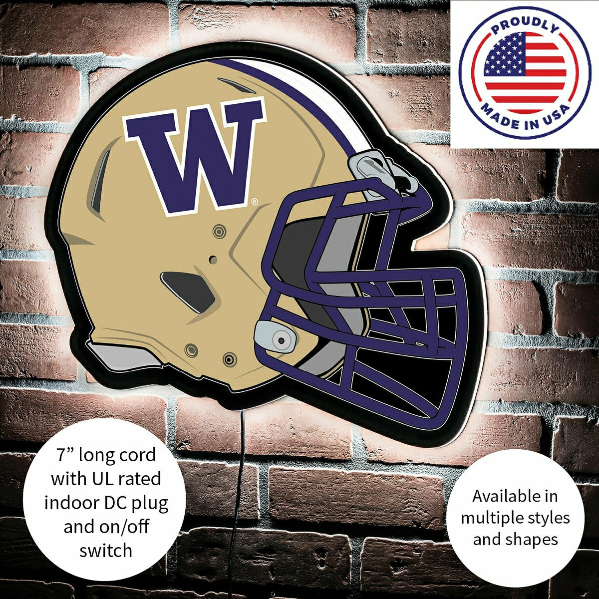 LED Wall Decor, Helmet, University of Washington, Collegiate, Home