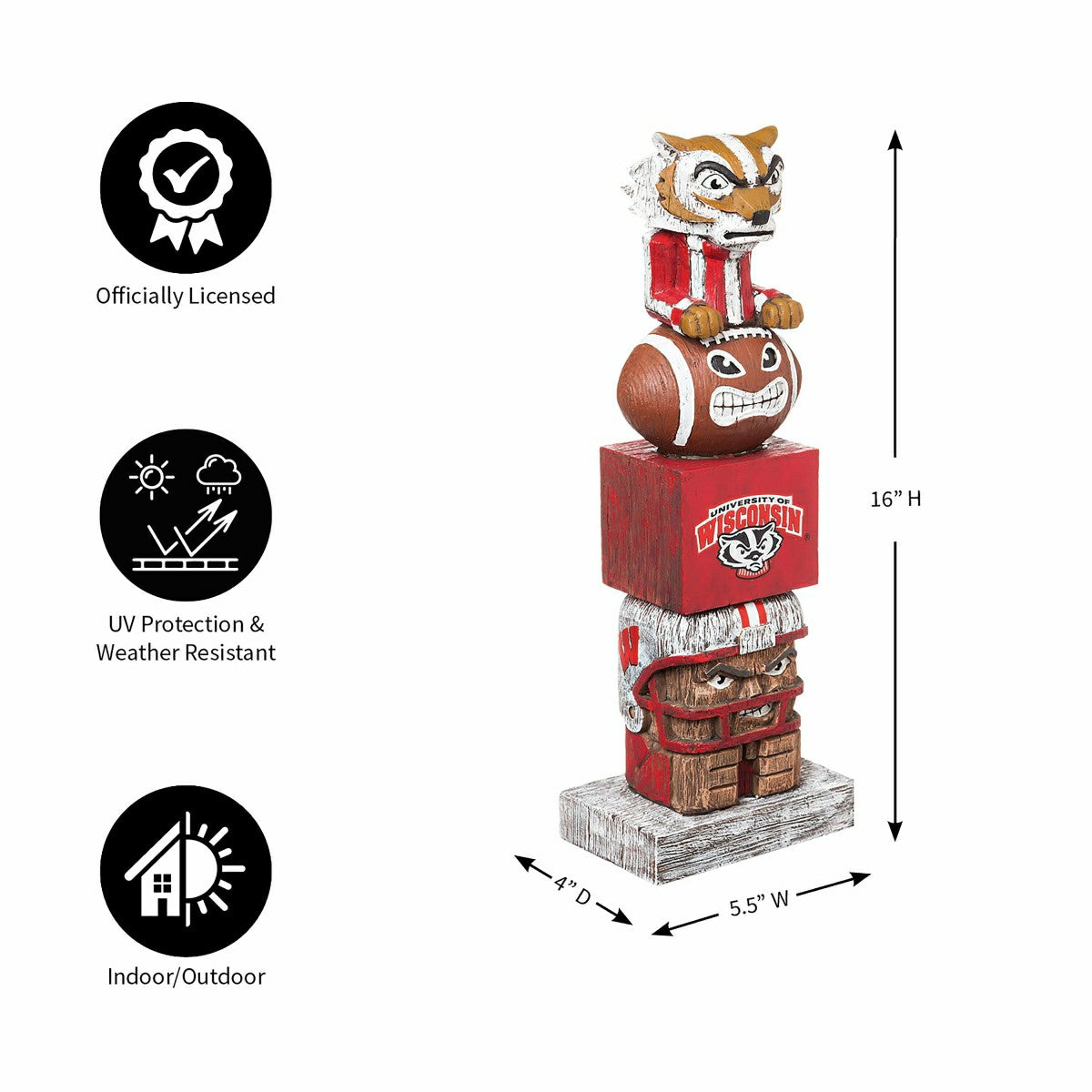 Wisconsin-Madison Badgers Tiki Team Totem Garden Statue, Collegiate, Home
