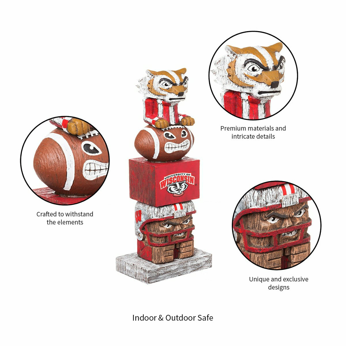 Wisconsin-Madison Badgers Tiki Team Totem Garden Statue, Collegiate, Home