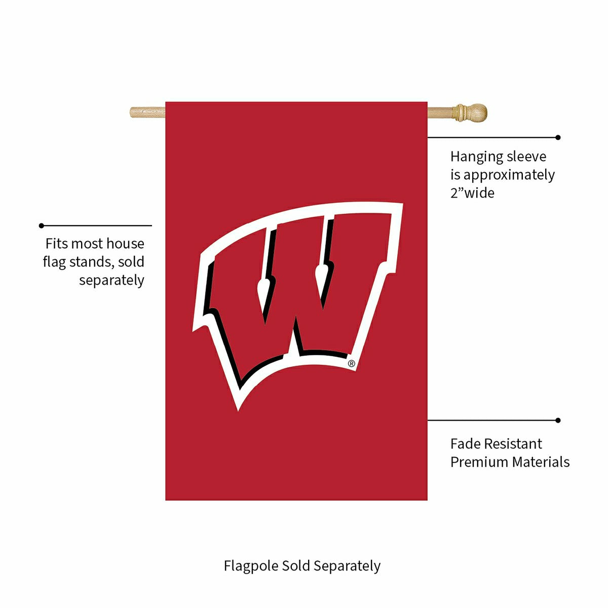 University of Wisconsin-Madison Applique House Flag, Collegiate, Home