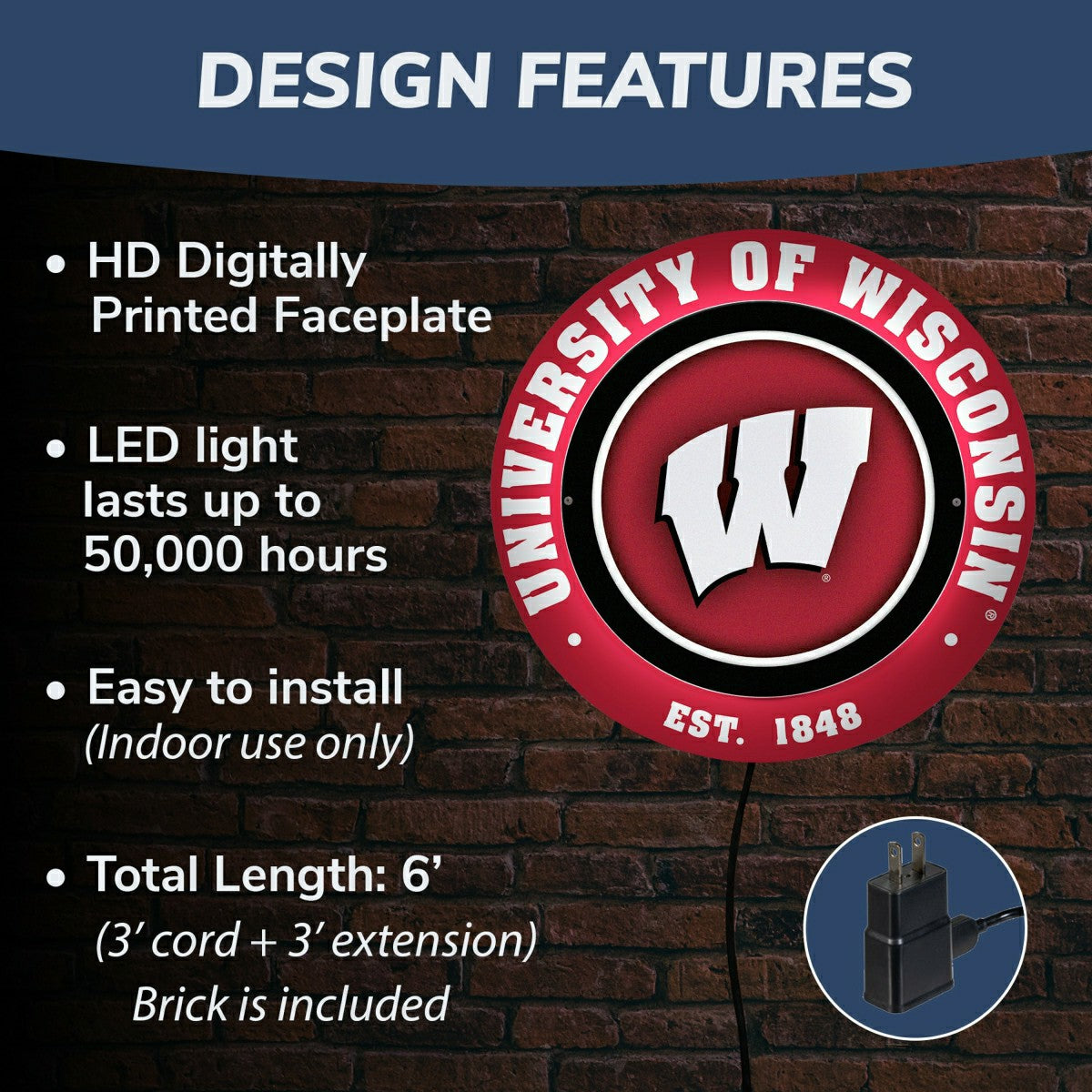 University of Wisconsin-Madison, Metal Lite, Round, Collegiate