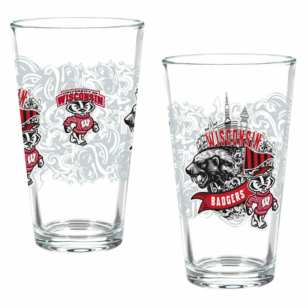 University of Wisconsin-Madison 16oz Glass pint, Set of 2, Collegiate, Home
