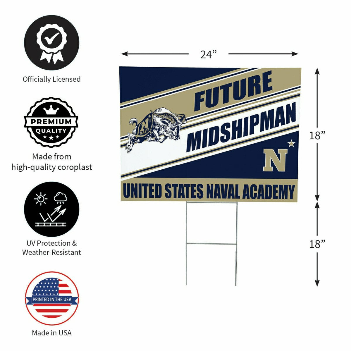 US Naval Academy Coroplast Yard Sign, Future Student, Collegiate, Home