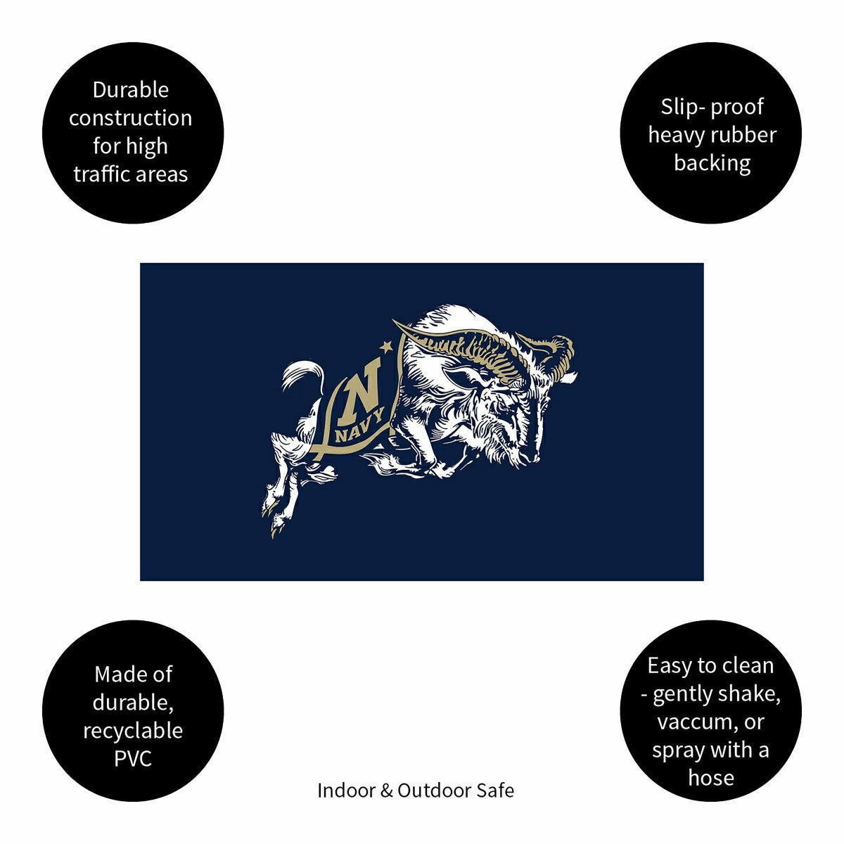 Full Color PVC Mat, 16" x 28", US Naval Academy, Collegiate