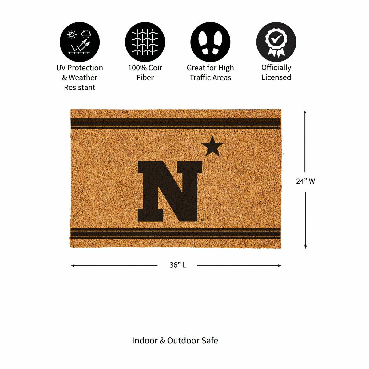 US Naval Academy Large One Color Coir Mat, 36"x24", Collegiate