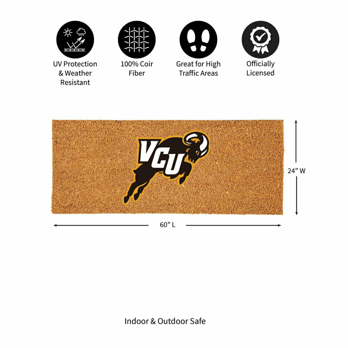 Virginia Commonwealth University Extra Large Full Color Coir Mat, 60"x, Collegiate