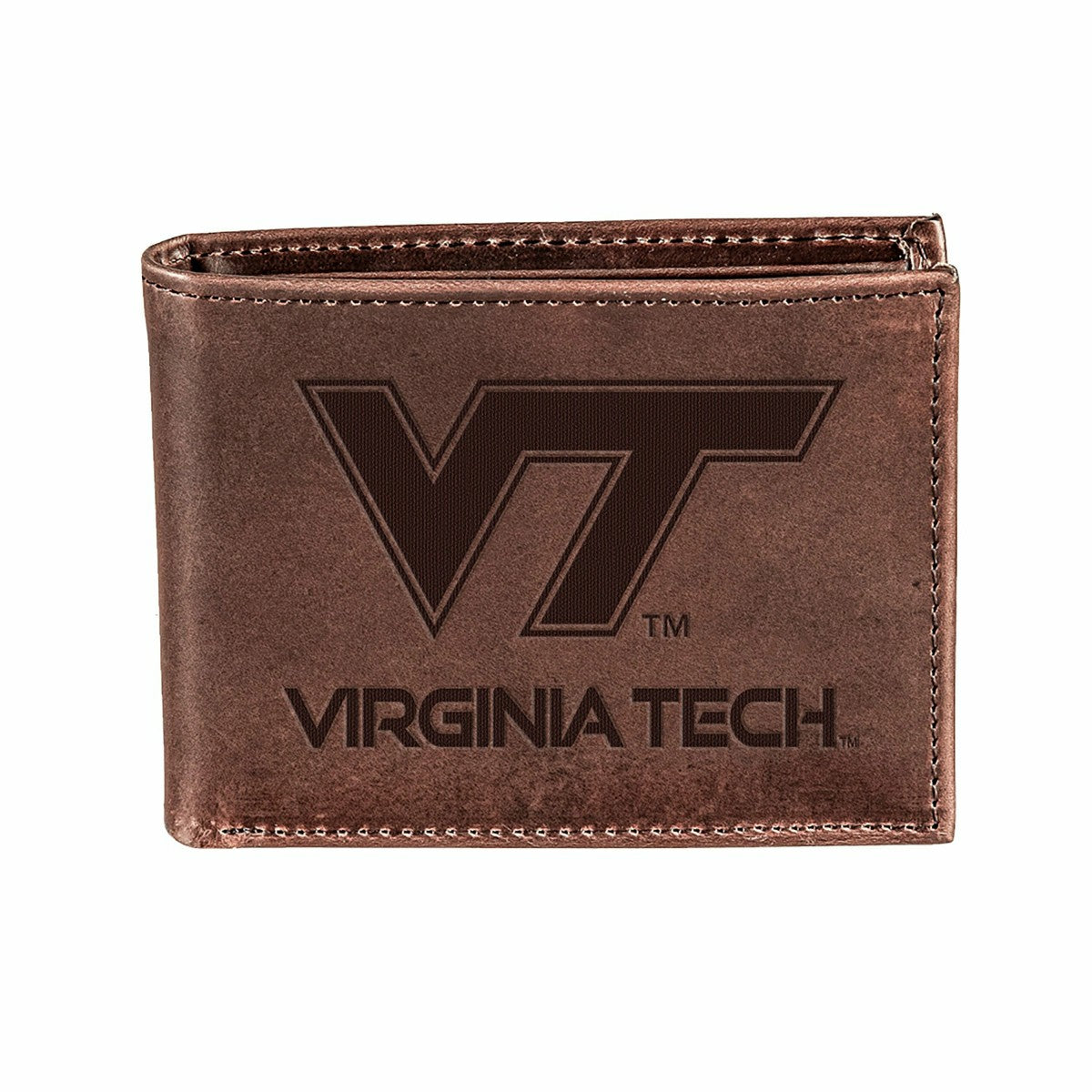 Virginia Tech, Bi-Fold Wallet, Brown, CH, 100% Genuine Leather, Collegiate, Home