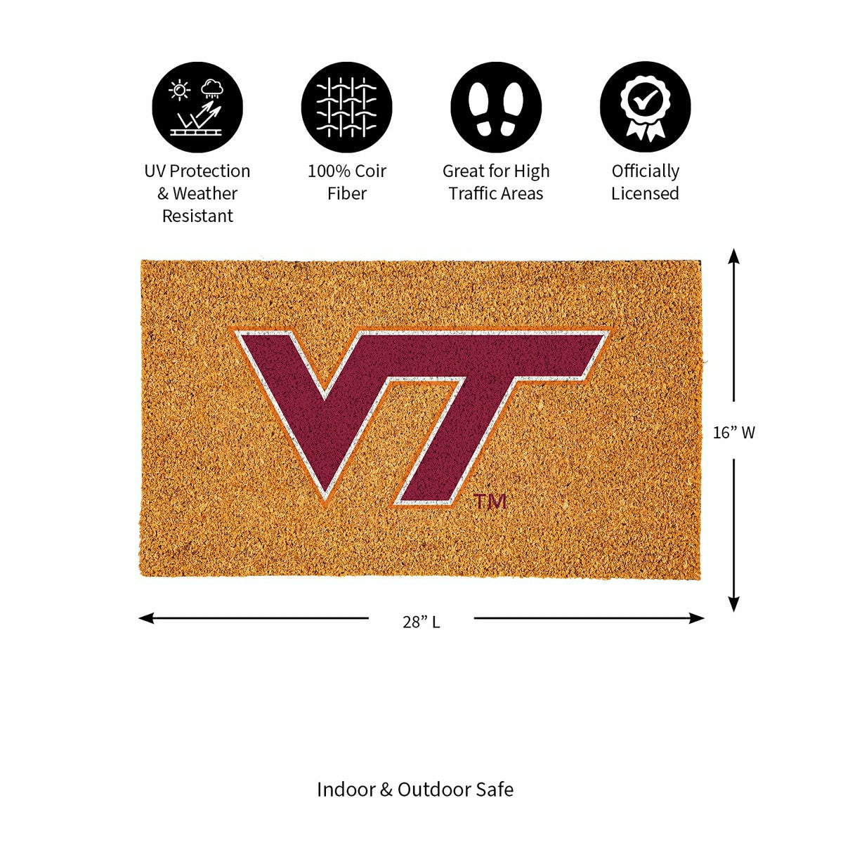 Coir Mat, 16"x28", Virginia Tech, Collegiate