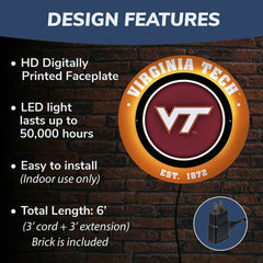 Virginia Tech, Metal Lite, Round, Collegiate