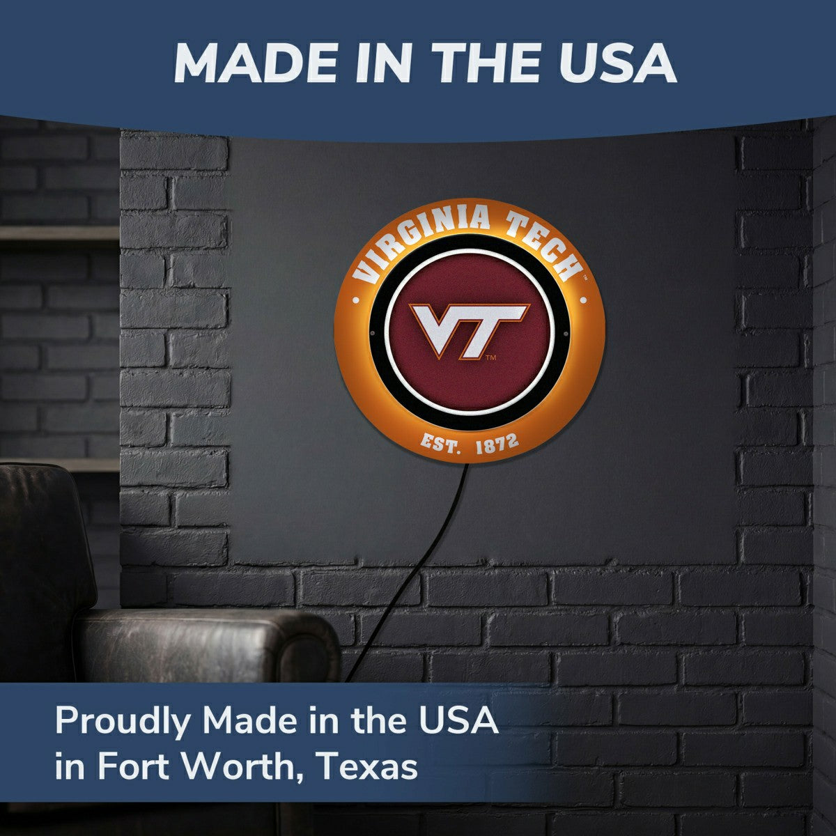 Virginia Tech, Metal Lite, Round, Collegiate