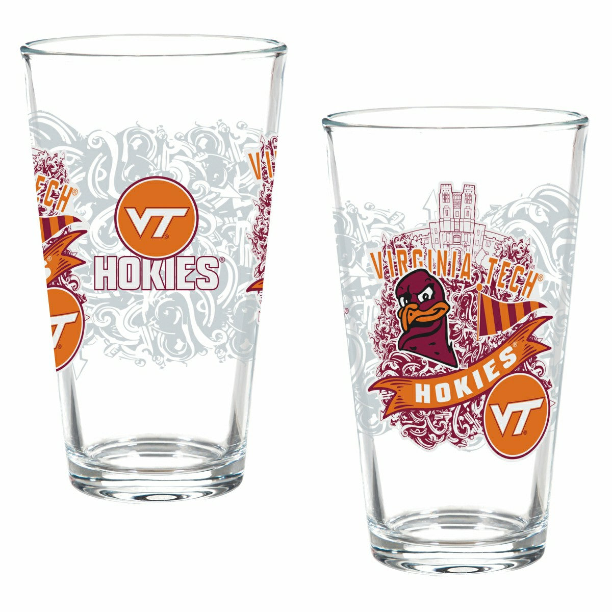 Virginia Tech 16oz Glass pint, Set of 2, Collegiate, Home