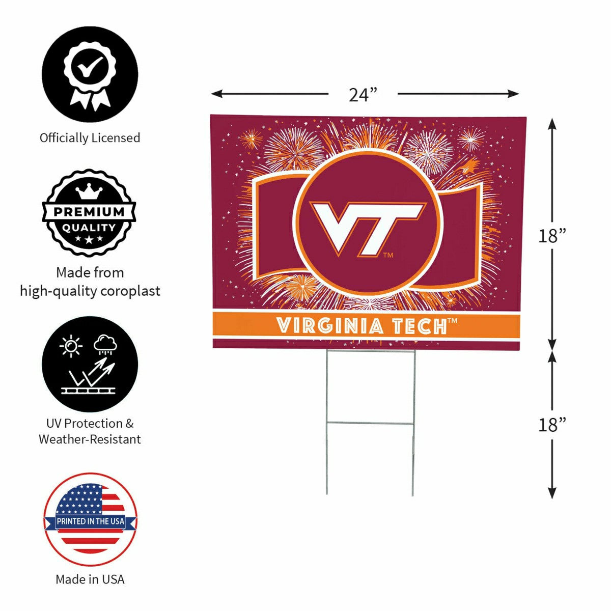 Virginia Tech Yard Sign, Patriotic, Collegiate, Home