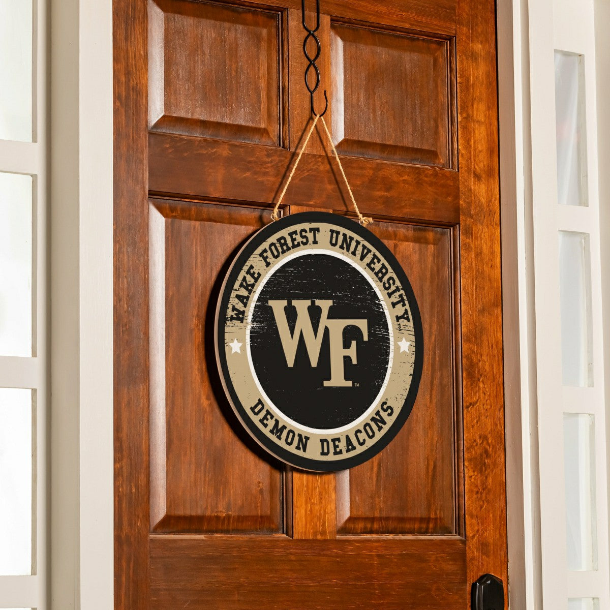 Wake Forest University Round Door Décor with Hanging Rope, 18x18, Collegiate, Home