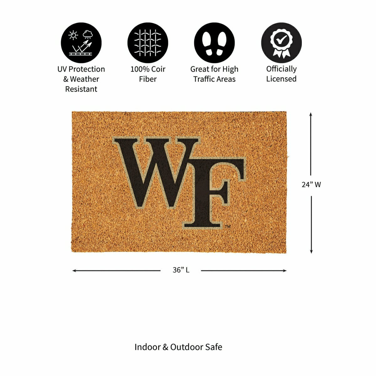 Wake Forest University Large Full Color Coir Mat, 36"x24", Collegiate
