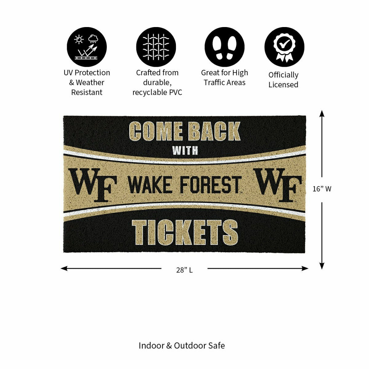 28" x 16" PVC Trapper Mat, Come Back with Tickets, Wake Forest, Collegiate