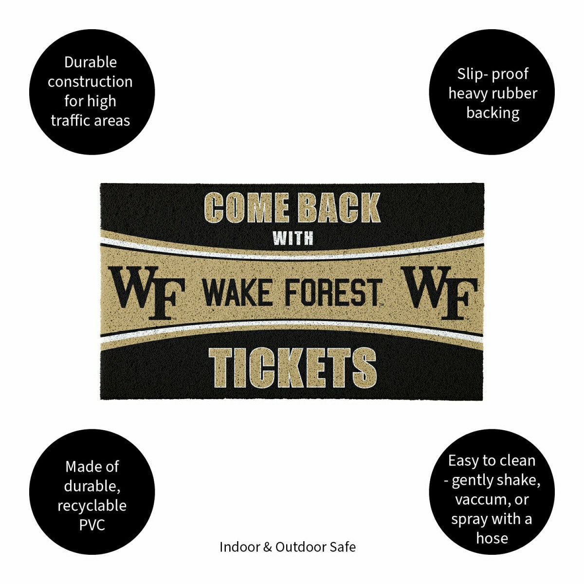 28" x 16" PVC Trapper Mat, Come Back with Tickets, Wake Forest, Collegiate