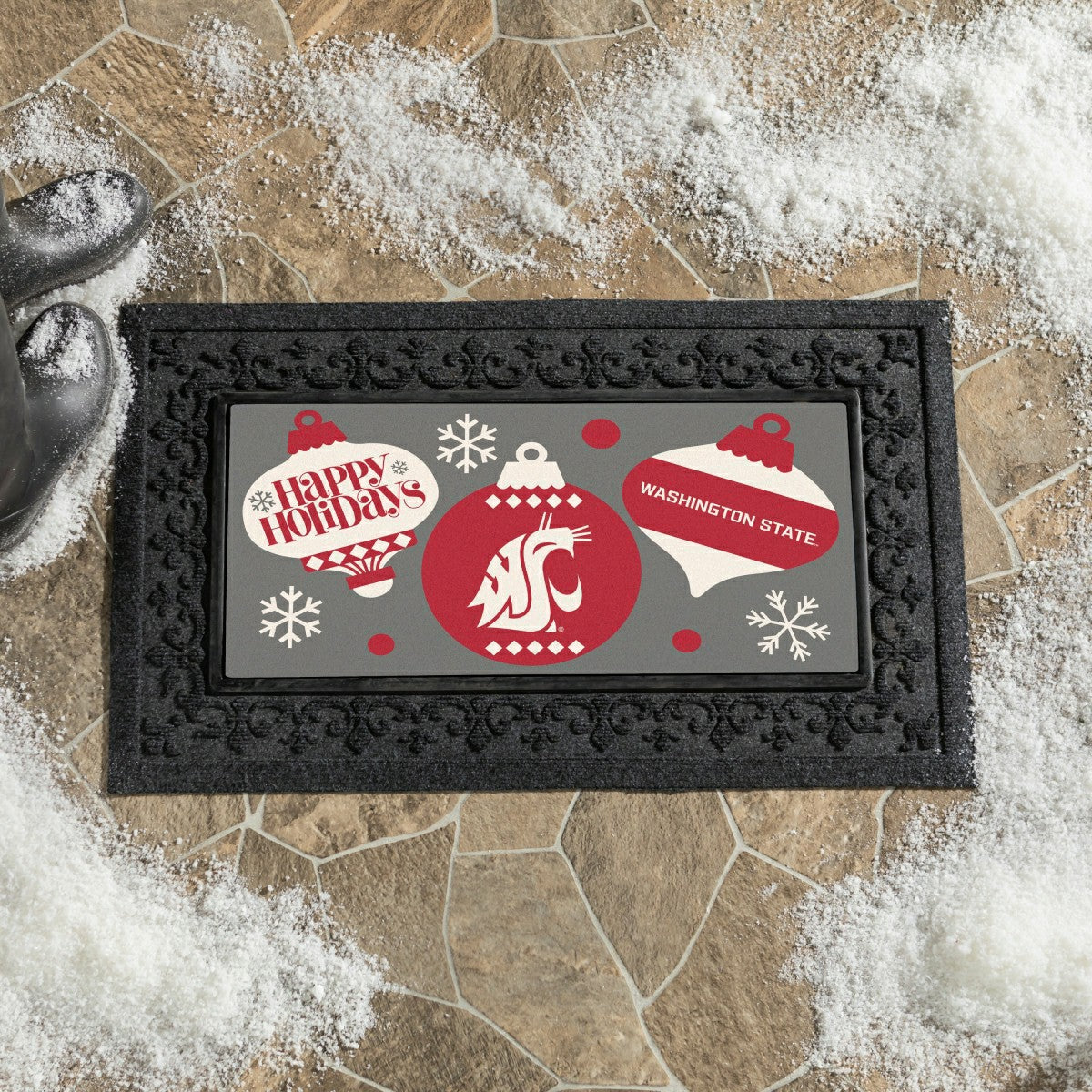 Washington State University Holiday Flocked Coir Sassafras Switch Mat,, Collegiate