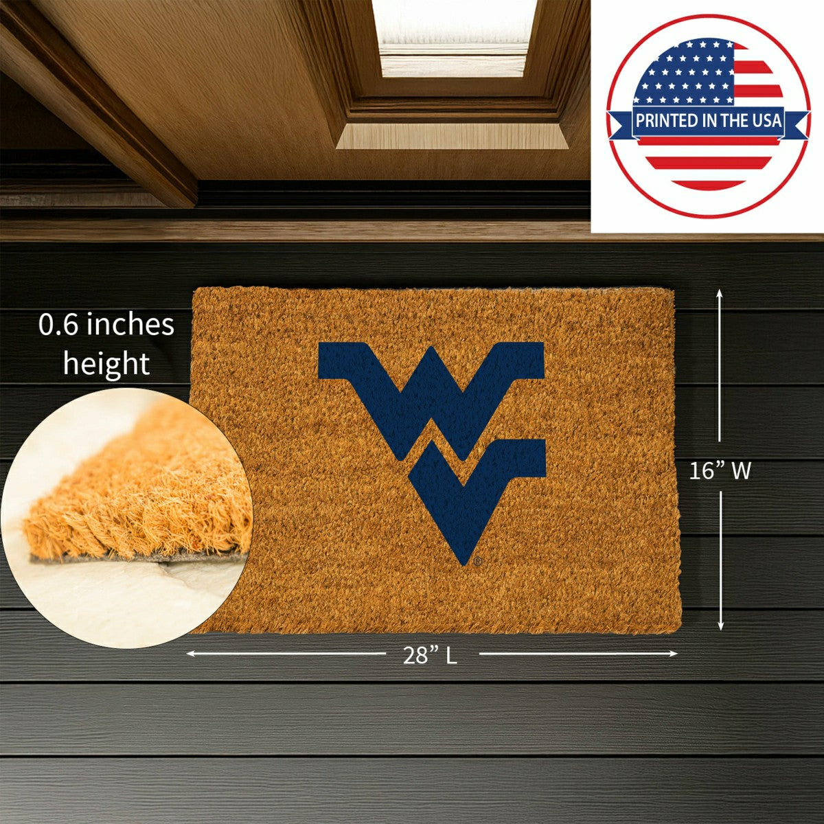 Coir Mat, 16"x28", West Virginia University, Collegiate