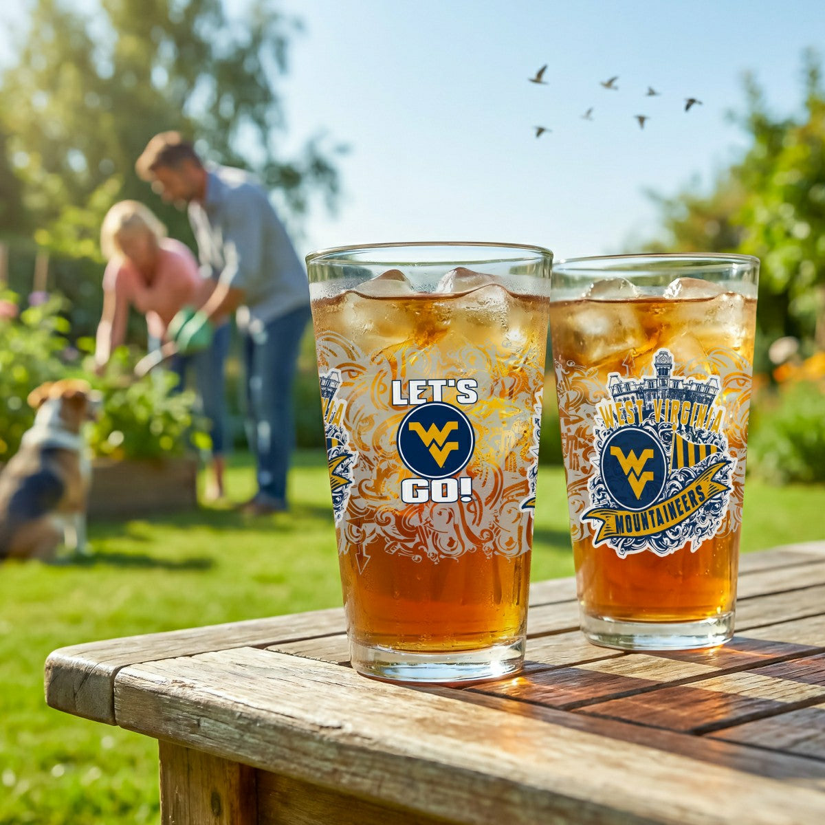 West Virginia University 16oz Glass pint, Set of 2, Collegiate, Home