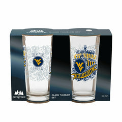 West Virginia University 16oz Glass pint, Set of 2, Collegiate, Home