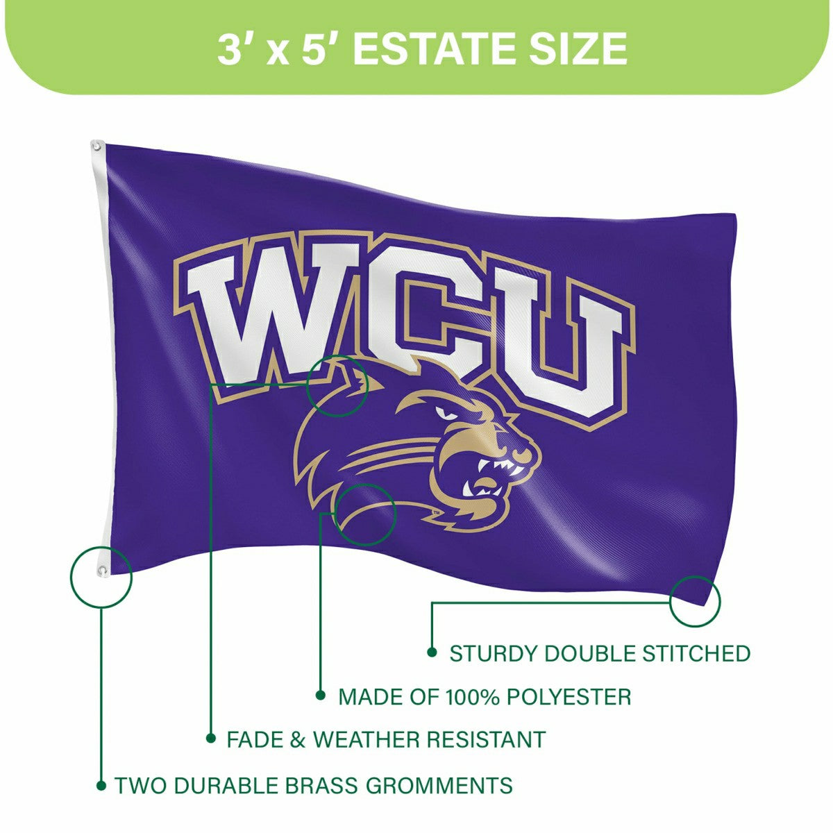 Western Carolina University Single Sided Flag w/ 2 Grommets, 3'x5', Collegiate, Home