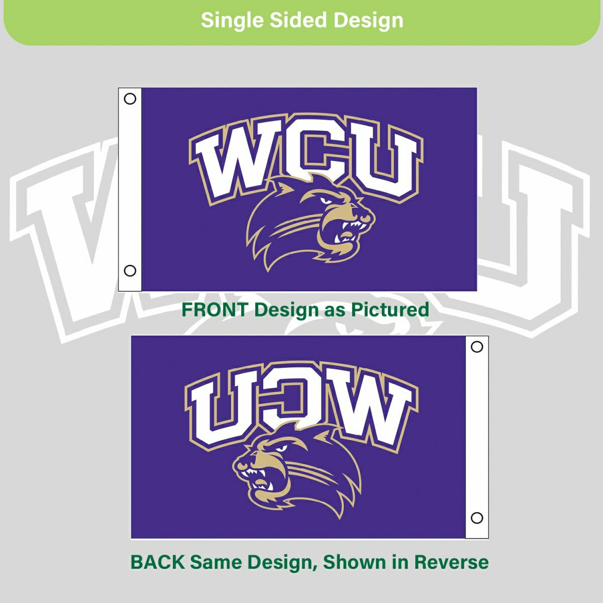 Western Carolina University Single Sided Flag w/ 2 Grommets, 3'x5', Collegiate, Home
