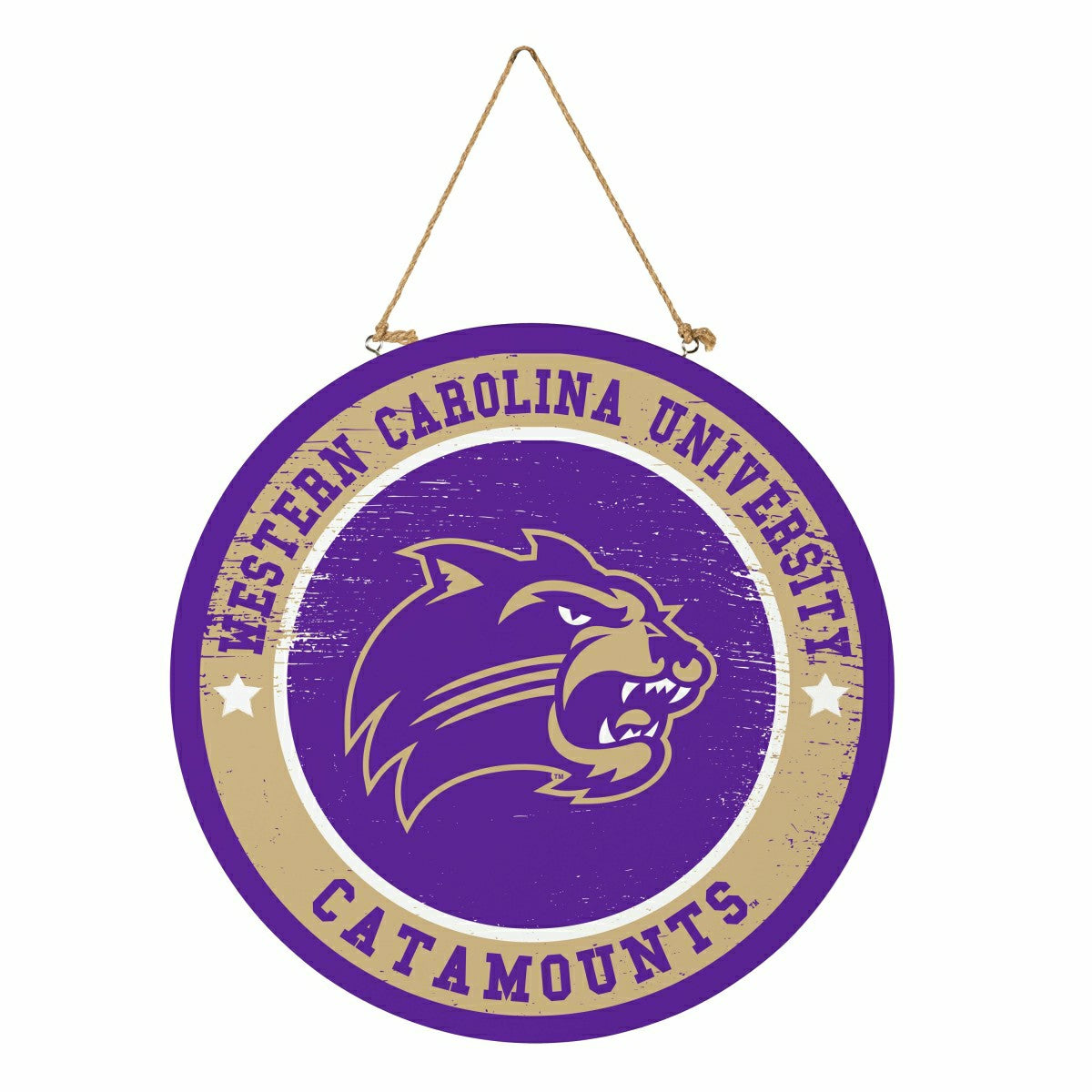 Western Carolina University Round Door Décor with Hanging Rope, 18x18, Collegiate, Home