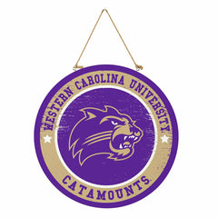 Western Carolina University Round Door Décor with Hanging Rope, 18x18, Collegiate, Home