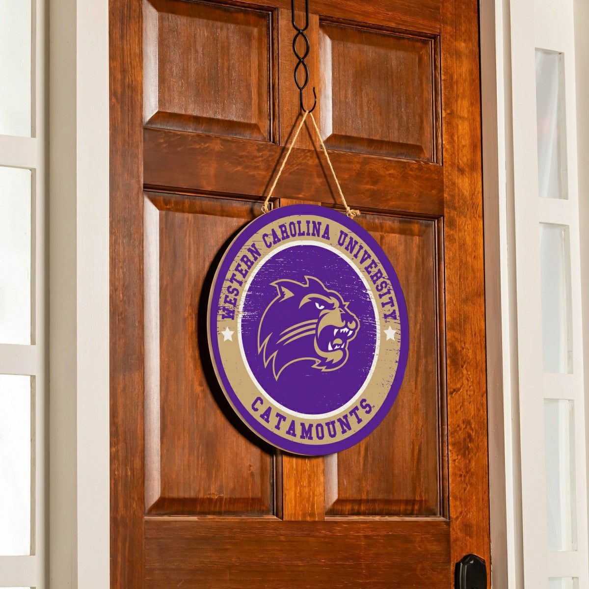 Western Carolina University Round Door Décor with Hanging Rope, 18x18, Collegiate, Home