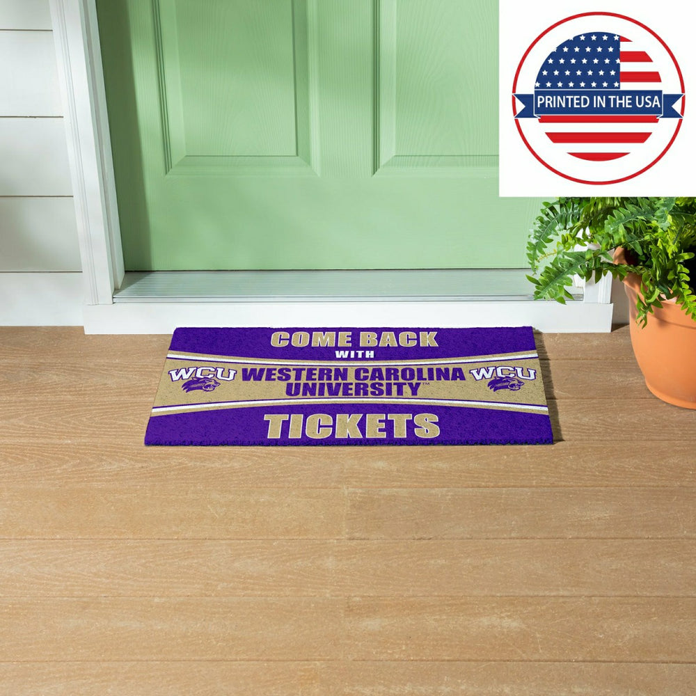 28" x 16" PVC Trapper Mat, Come Back with Tickets, Western Carolina Un, Collegiate