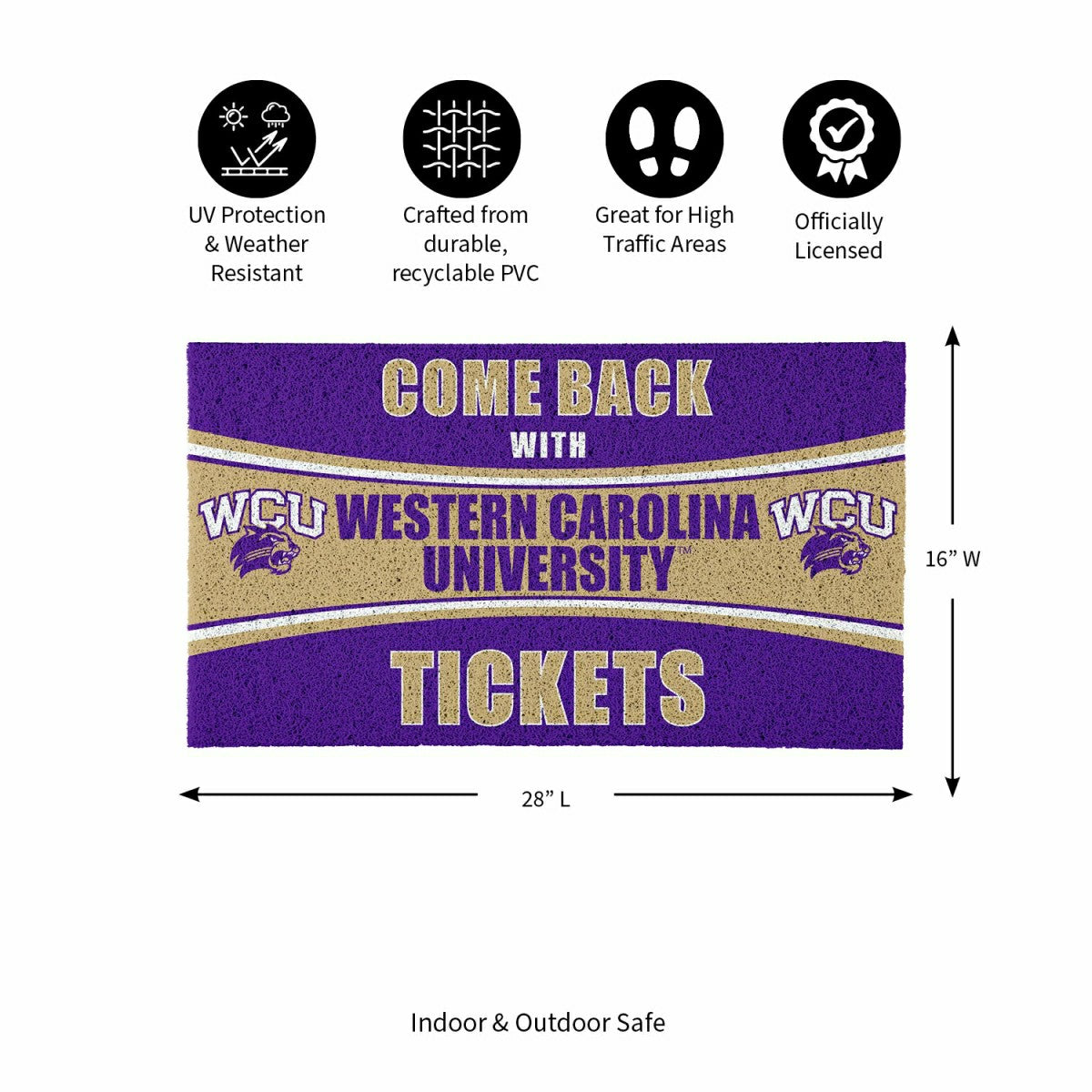 28" x 16" PVC Trapper Mat, Come Back with Tickets, Western Carolina Un, Collegiate