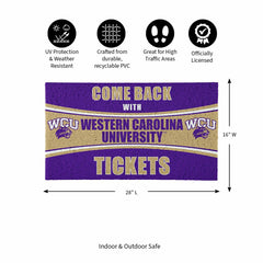 28" x 16" PVC Trapper Mat, Come Back with Tickets, Western Carolina Un, Collegiate