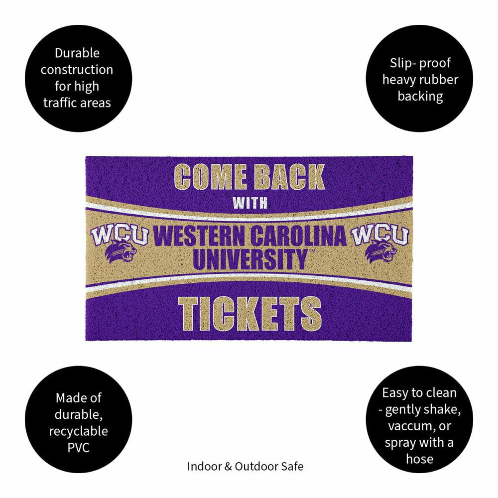 28" x 16" PVC Trapper Mat, Come Back with Tickets, Western Carolina Un, Collegiate