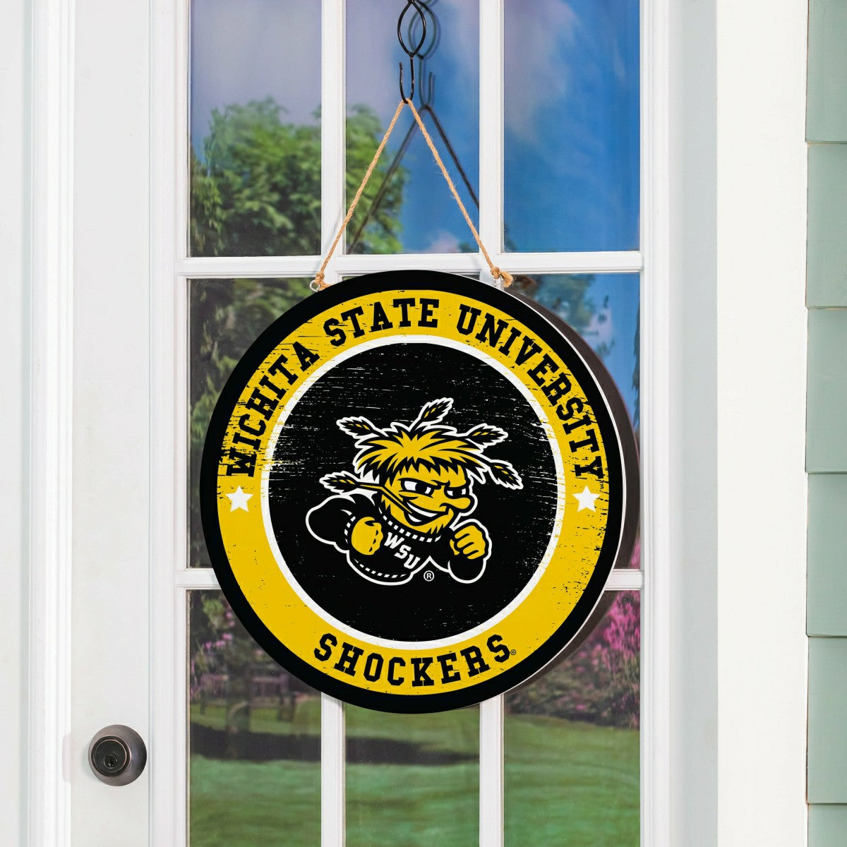 Wichita State University Round Door Décor with Hanging Rope, 18x18, Collegiate, Home