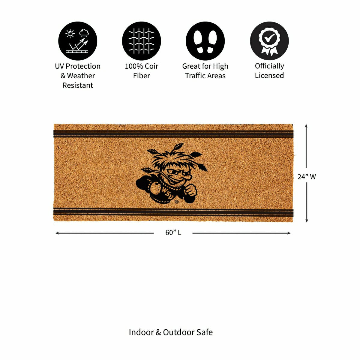 Wichita State University Extra Large One Color Coir Mat, 60"x24", Collegiate