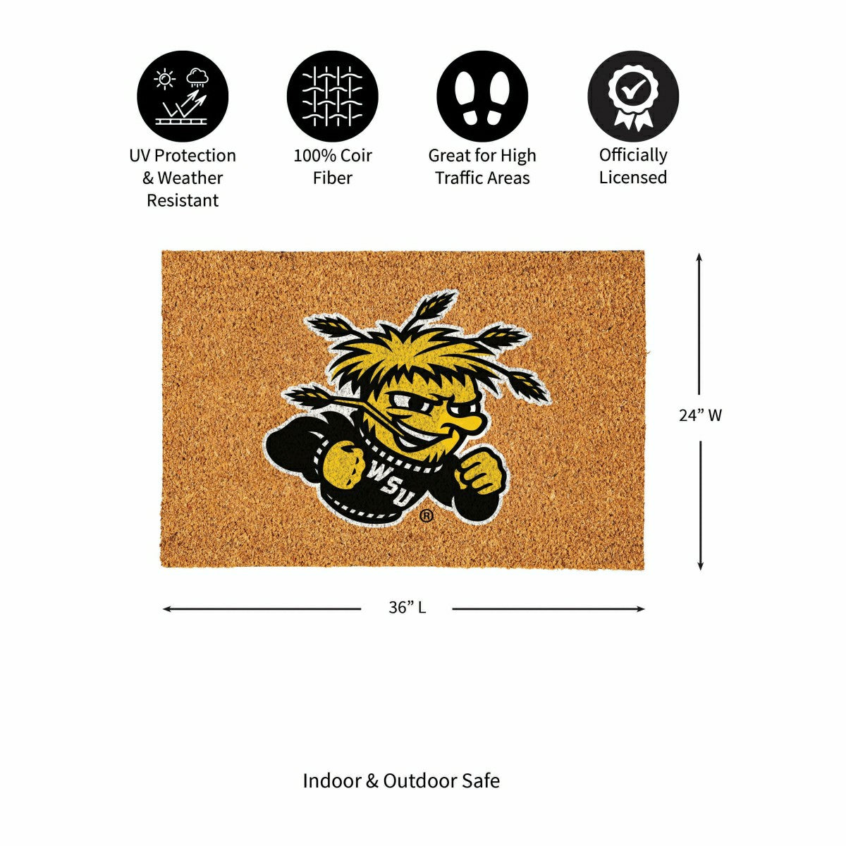 Wichita State University Large Full Color Coir Mat, 36"x24", Collegiate