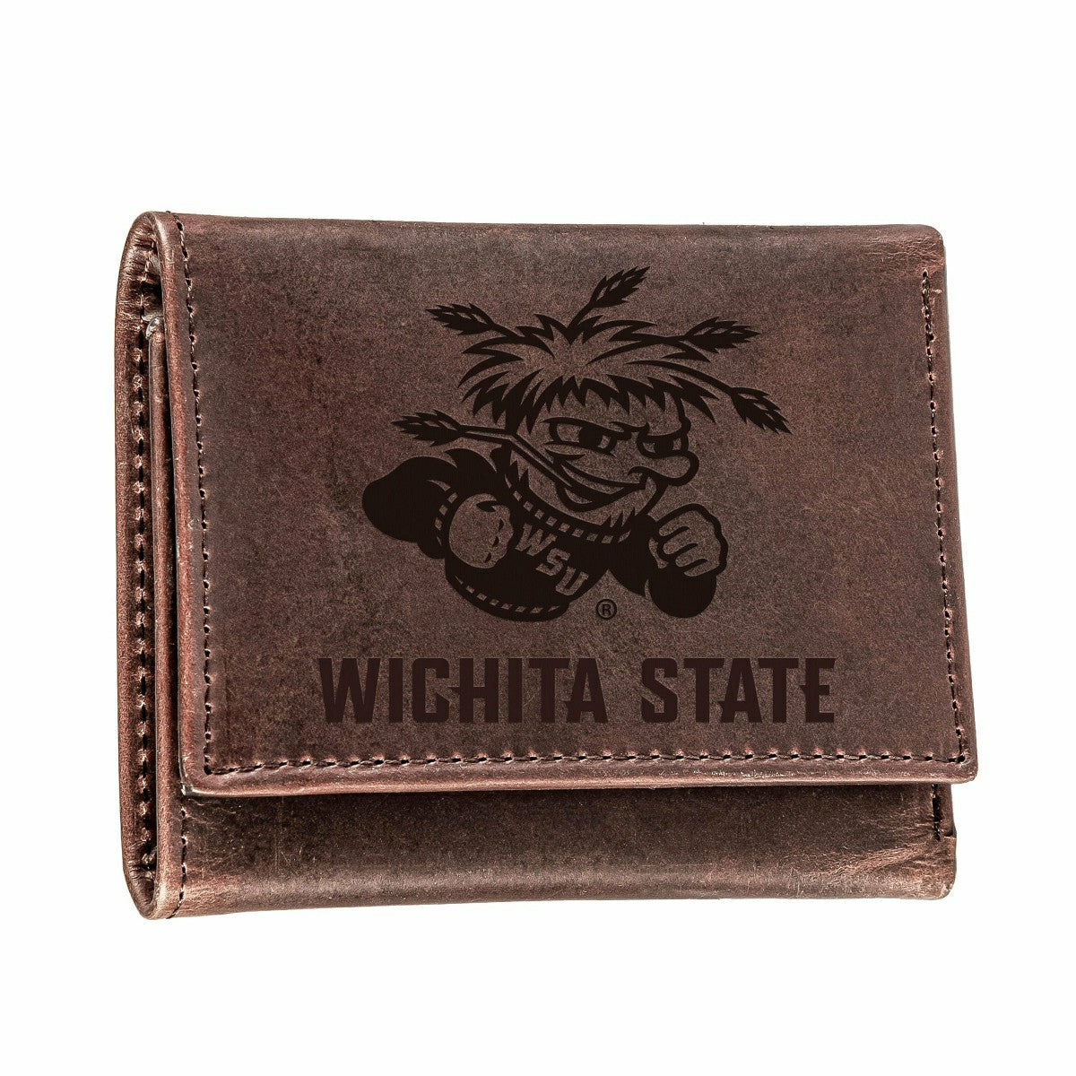 Wichita State University, Tri-Fold Wallet, Brown, CH, 100% Genuine Lea, Collegiate, Home
