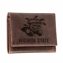 Wichita State University, Tri-Fold Wallet, Brown, CH, 100% Genuine Lea, Collegiate, Home