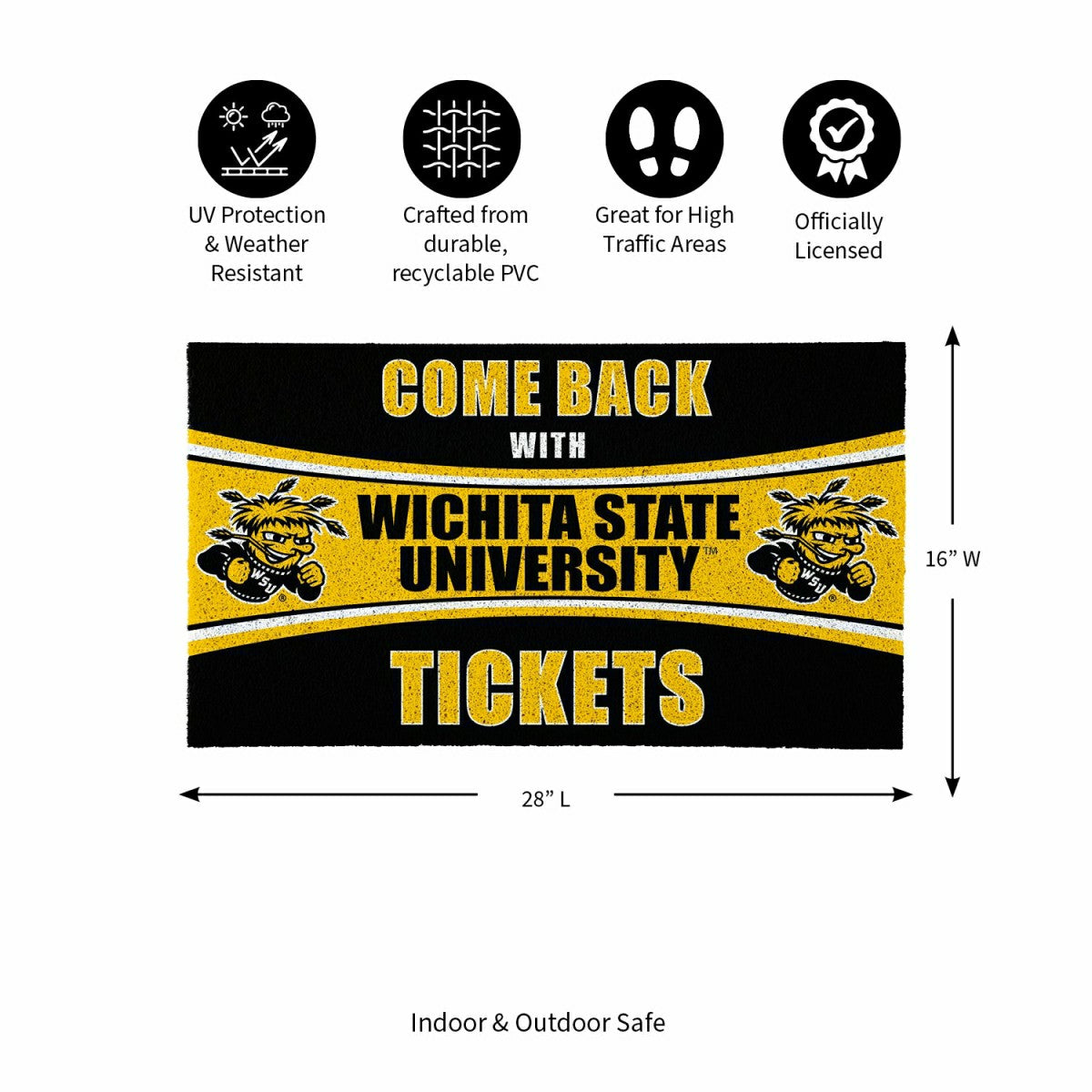 28" x 16" PVC Trapper Mat, Come Back with Tickets, Wichita State Unive, Collegiate