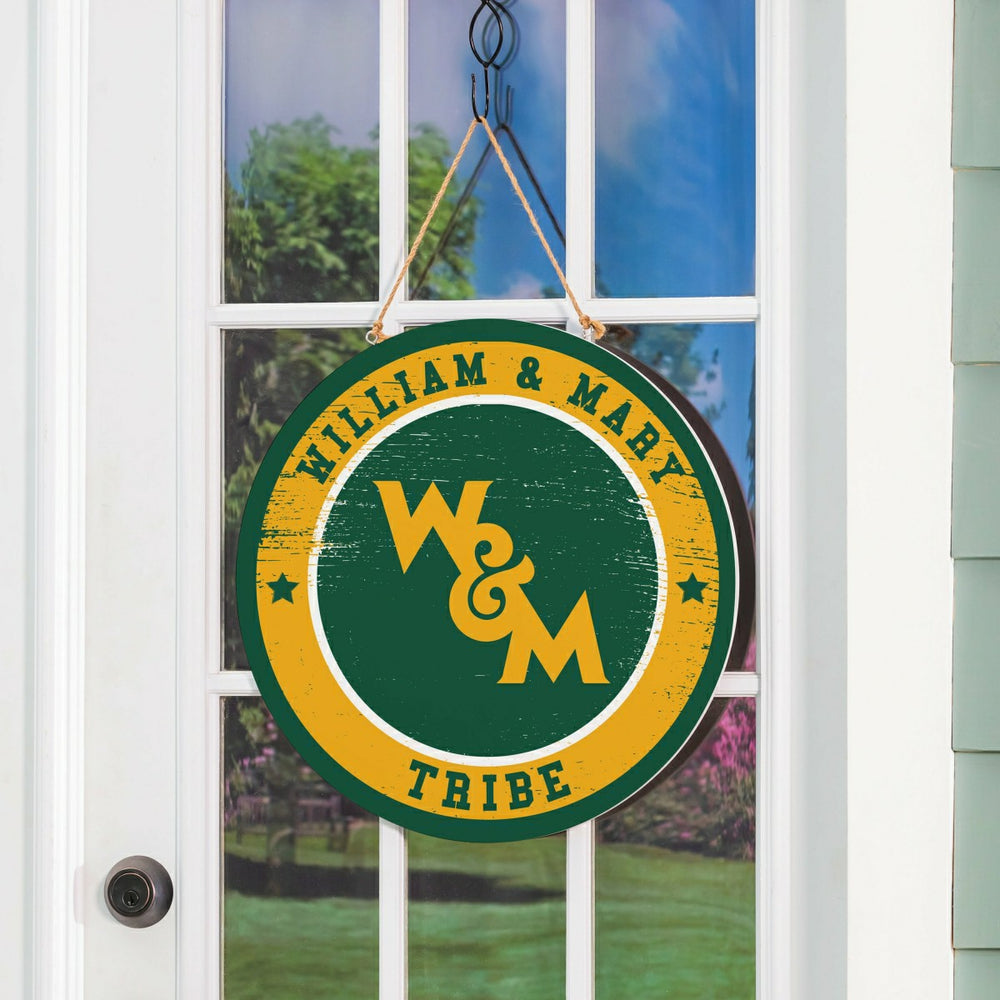 William & Mary Round Door Décor with Hanging Rope, 18x18, Collegiate, Home